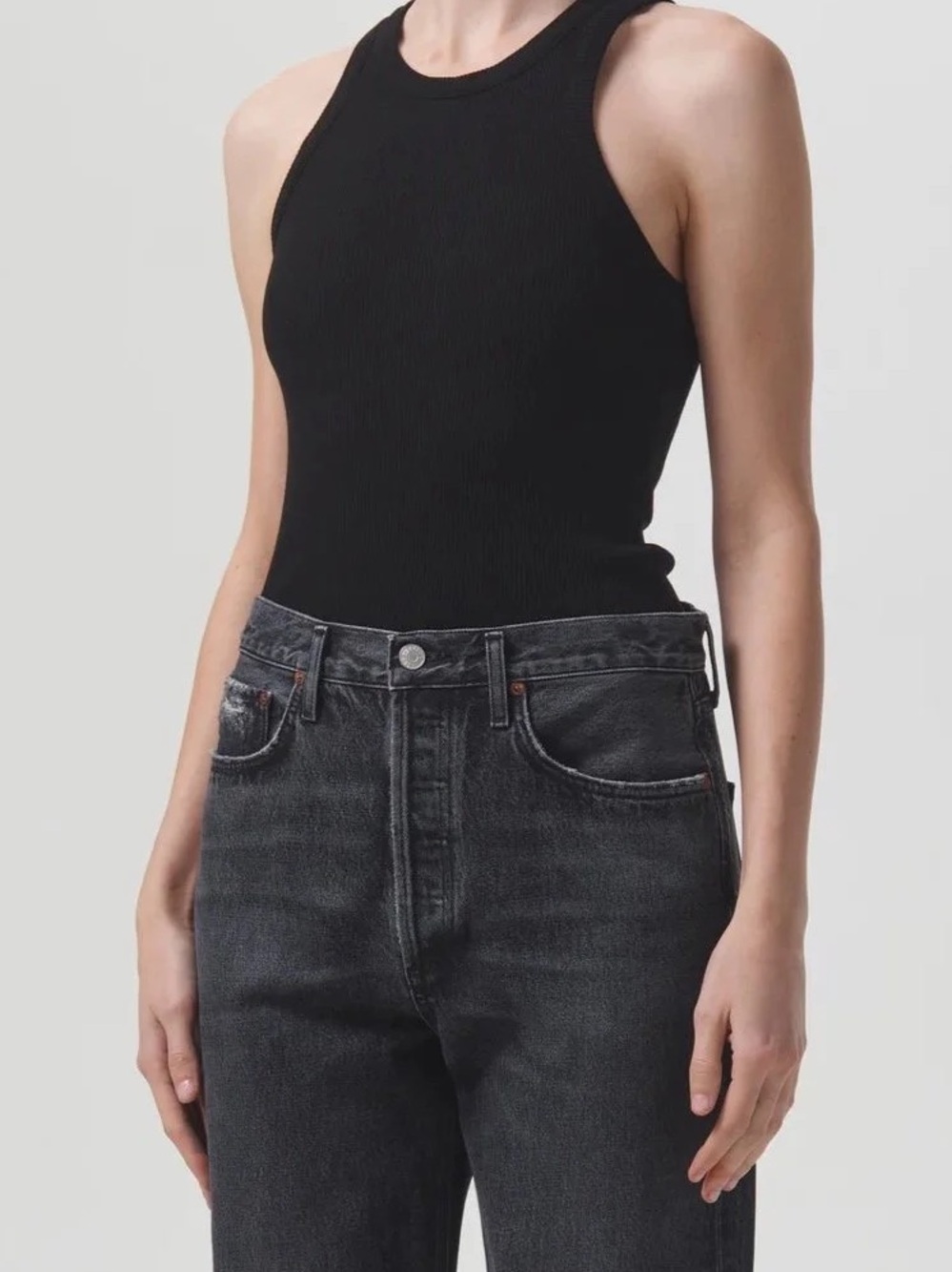 Agolde Black Ribbed Tank Top